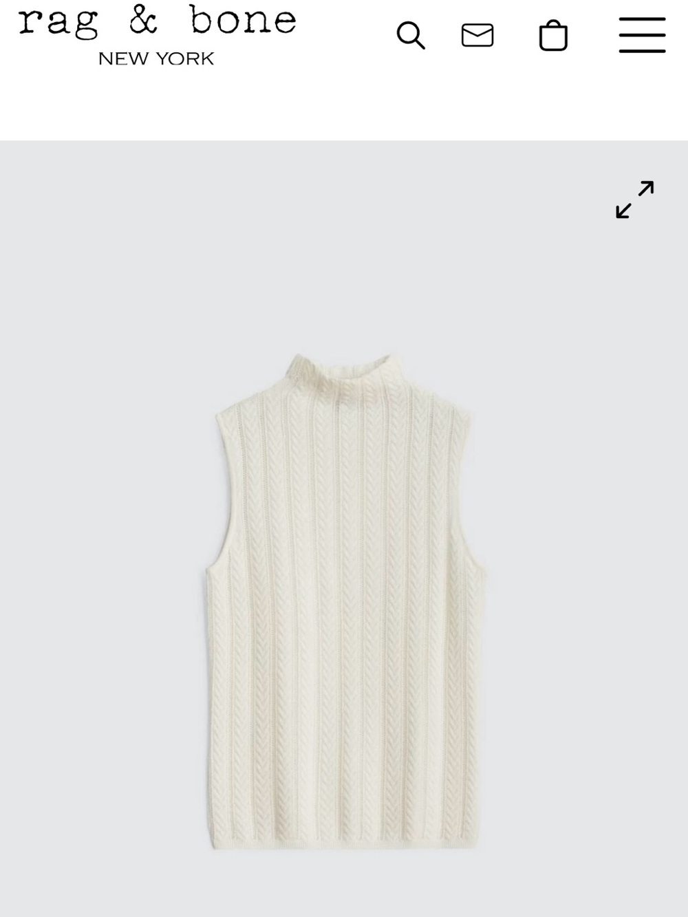 rag & bone Christina Cable-Knit Mock Neck Sleeveless Tank in Cream - Picture 3 of 4